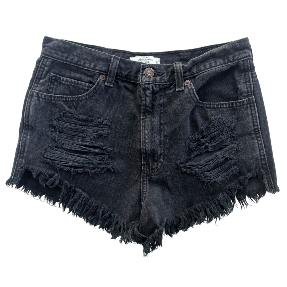 Abercrombie & Fitch Womens 4 Black Denim Distressed High Rise Cut Off Jean Short